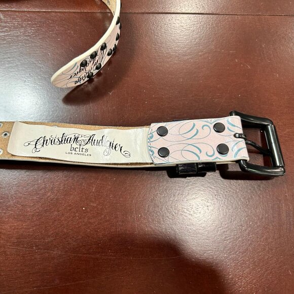 Christian Audigier Vintage Handmade Genuine Leather Belt (Python Logo Effect) - Picture 7 of 8